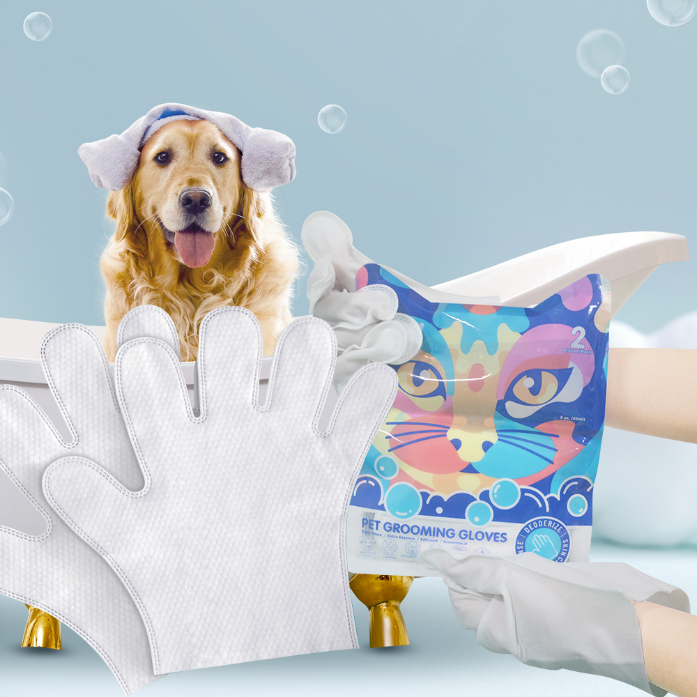 2pcs Pet Grooming Glove for Dog Cat Pearl Pattern White Non Woven Wash